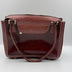 Bellerose Vintage Leather Handbag Burgundy Croc Embossed Satchel Purse